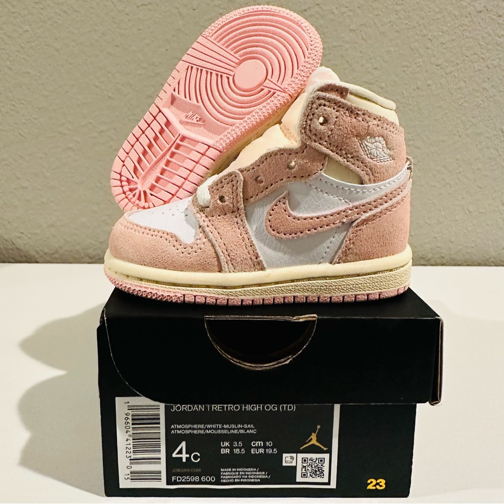 Jordan 1 Retro High OG (TD) Size 4 Atmosphere White Muslin Sail